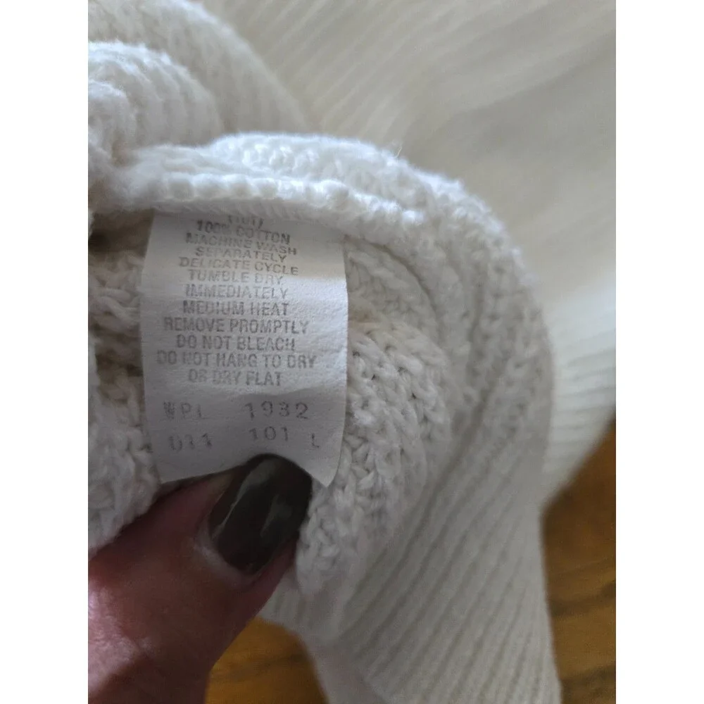Vtg 90s J Crew Outfitters Oarsman White Cotton Knit Fisherman Sweater Large